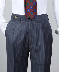 Abito da <span class=keywords><strong>uomo</strong></span> con risvolto a punta in lana classica a righe <span class=keywords><strong>blu</strong></span> <span class=keywords><strong>Navy</strong></span> Casual 2 pezzi doppiopetto - Product Image 6