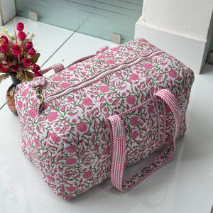 Indian Cotton Duffle <b>Bag</b> Women Quilted Floral Bohemian Block Print Perfect Summer Winter <b>Beach</b> Travel Handmade Vintage <b>Bag</b> - Product Image 1