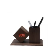 Horloge de bureau numérique LED créative, porte-stylo en bois, CNC multifonctionnel, personnalisable, accessoire de bureau de haute qualité