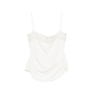 LEDUO French Daring Coquette Lace Splice Ruched Back Zip <b>Spaghetti</b> <b>Strap</b> Cami Top For Women - Product Image 1