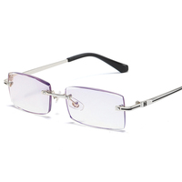 Lunettes de lecture polarisées sans monture avec bordure en diamant, anti-lumière bleue, pour femmes ou hommes, monture en métal