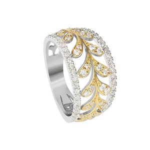 Anello con Foglia Bicolore in Zircone per Donne, Gioiello da Dito Scintillante Ispirato alla Natura - Product Image 1