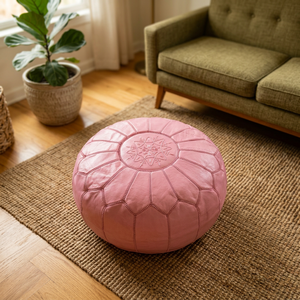 Housse de pouf en cuir véritable brodée rose faite à la main, style bohème, design cousu, personnalisable, fermeture éclair invisible - Product Image 3