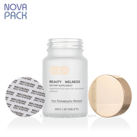 İlaç 60ml 100ml 120ml geniş ağızlı buzlu cam ilaç şişesi tıbbi vitamin hapı şişesi ile altın kapak folyo mühür