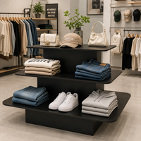 Présentoir Commercial en Bois à 3 Niveaux pour Magasin de Vêtements – Écologique et Étanche, Support Pliable Noir pour Vêtements