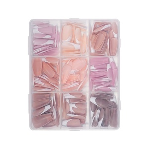 Boîte de 9 grilles d'embouts d'ongles français à presser, blancs, prêts à poser, en acrylique de haute qualité, pour DIY, vente en gros usine, avec colle pour doigts - Product Image 2