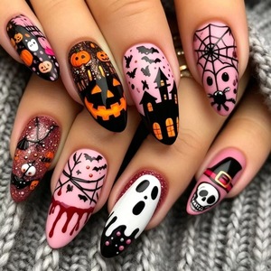 24 Pezzi Unghie Finte a Mandorla in ABS con Design 3D Zucca, Copertura Completa, Nere e Rosse, per Donne e Ragazze, Unghie Finte per Feste di Halloween - Product Image 4