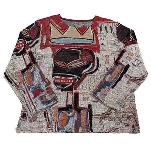 Benutzer definierte Tapisserie Pullover Pullover mit Rundhals ausschnitt Übergroße gewebte Tapisserie Pullover