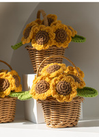 Tissé à la main tricoté tournesol Bouquet panier pour bricolage décor à la maison voiture tableau de bord Graduation Table décoration Crochet Pot de fleur