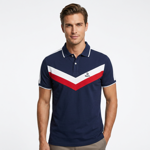 Royal's Men's Navy <b>Blue</b> Short Sleeve <b>Polo</b> <b>Shirt</b> With Red White Geometric Design Breathable Pique Cotton Casual Style Bangladesh - Product Image 3