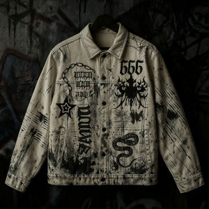 Custom Winter Streetwear Waterdichte Softshell Bontjas Designer Gothic Heat-Transfer Printing Grafische Leren Jassen Front - Product Image 1