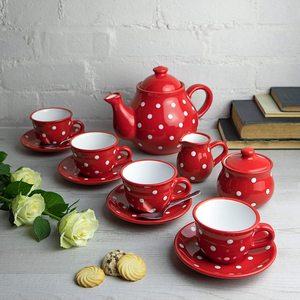 Set da Caffè e Tè in <span class=keywords><strong>Ceramica</strong></span> di Alta Qualità, Servizio Dipinto a Mano con Brocca per Latte, <span class=keywords><strong>Zuccheriera</strong></span> e Piattini per 4-6 Tazze - Product Image 1
