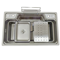Évier de cuisine multifonctionnel en acier inoxydable Évier de port avec accessoires de travail Style coréen Grand bassin simple 7848