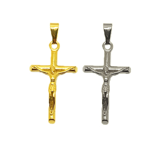 Colgante de cruz de oro de 18k, collar religioso, joyería de acero inoxidable con colgante de cruz de Jesús - Product Image 1