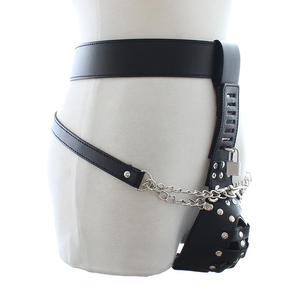 Männlicher Castity Belt Kunstleder Schwarz Vorhänge schloss Adult BDSM Sexspielzeug - Product Image 2