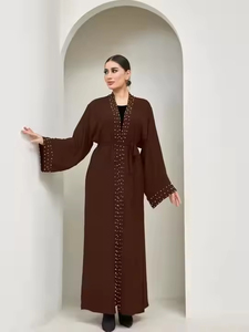<span class=keywords><strong>Nisa</strong></span> modesto abito da donna in stile Abaya tinta unita Muslim Maxi abito con Cardigan interno cintura seguendo le linee guida tradizionali - Product Image 4