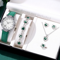 Jam Tangan Wanita Antik Sport Fashion Elegan Persegi 20mm Set Perhiasan Bunga Hitam Kalung Anting Jam Tangan Quartz Wanita