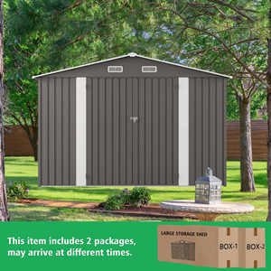Caseta de Almacenamiento Exterior de Metal Resistente de 10*12 Pies con Dos Puertas Abatibles y 2 Puertas para Herramientas de Jardín, Envío Gratuito en EE. UU. - Product Image 3