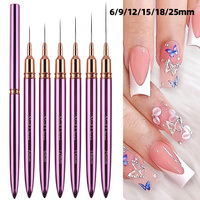 Set de 6 Pinceles de Gel Metálicos Púrpura de Lujo para Arte de Uñas, con Mango Metálico Profesional, para Diseño, Pintura y Dibujo DIY