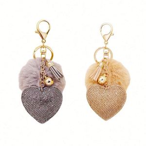 Valentine's Day Soft Plush Light <b>Pom</b> <b>Keychain</b> With Tassels Crystal Heart-Style Bling Bag Decorate Gift - Product Image 1