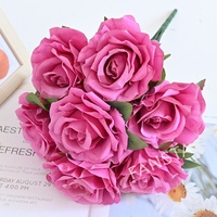 FANSTA Factory Wholesale 7-Heads Large Horn Silk Artificial Roses Handcrafted Lifelike Faux Rose Blooms for Wedding