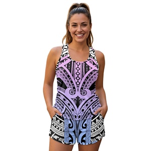 Conjunto de 2 piezas con estampado tribal polinesio para <span class=keywords><strong>mujer</strong></span>, top deportivo con espalda cruzada y pantalones cortos con bolsillos, ropa deportiva de verano, traje de baño informal - Product Image 4