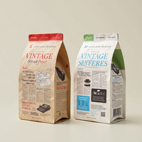 Sac en plastique recyclable à fermeture éclair latérale, avec intérieur en aluminium, forme carrée, en matériaux recyclés, personnalisable pour l'emballage du café
