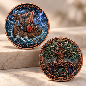 Pièce commémorative Navire nordique 2026, double face, avec relief de runes, plaquée <span class=keywords><strong>fer</strong></span>, dans un boîtier en acrylique - Product Image 1