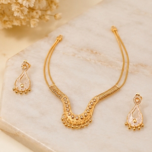 925 <b>Silver</b> Italian Gold <b>Choker</b> Necklace Set with Matching Drop Earrings Drop Design for Women Wedding Jewelry - Product Image 3