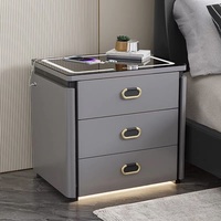 Mesita de Noche Inteligente Multifuncional con Carga, Bluetooth, Cerradura de Huella Digital, Diseño Metálico Moderno para Dormitorio