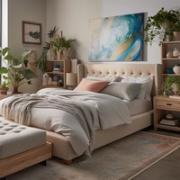 Lit moderne rembourré en velours capitonné avec dossier haut et boutons, avec cadre de lit plateforme réglable pour lit king size