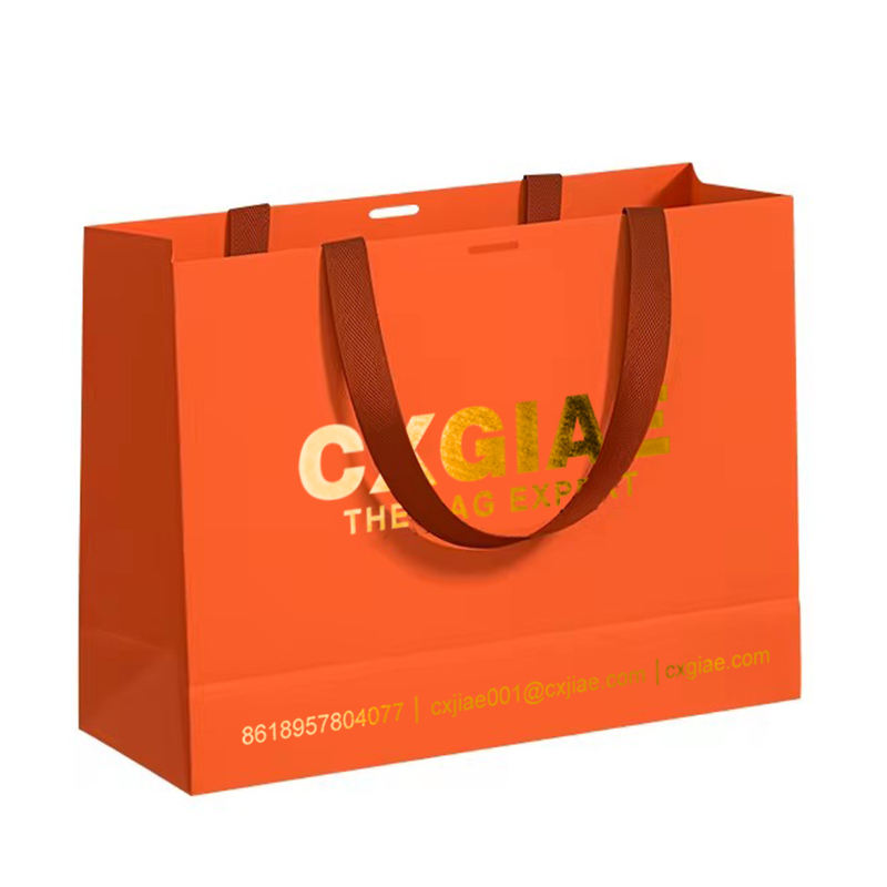 Luxury Gift Bag Orange Glossy Wholesale Customized