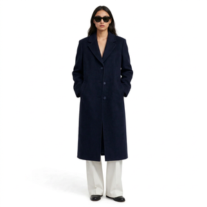 Abrigo de lana minimalista para mujer, manga larga, cuello vuelto, abotonadura sencilla, ropa de abrigo de otoño, color liso, cálido, antiencogimiento - Product Image 1