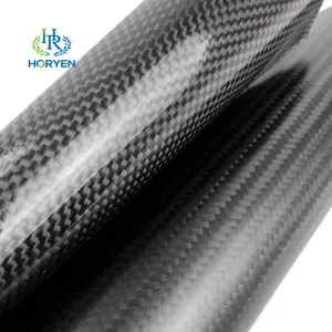 Horyen Wholesale 3K Black Plain TPU Coated Carbon Fiber Leather Fabric For Bags