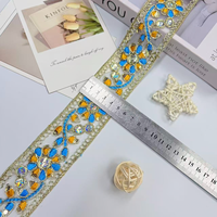 Bordure en dentelle brodée de sequins en organza coloré de 5 cm, dentelle en maille florale avec strass pour robe, vêtement, décoration de costume