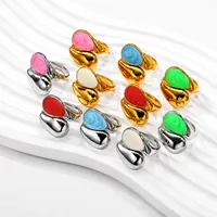 Edelstahl Vergoldeter Massiver Statement-Ring, Unregelmäßiges Design mit Rosa Wirbel-Marmor-Einlage, Modischer Fingerschmuck