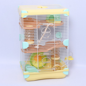 Cage à hamster à trois étages, structure en fil d'acier rectangulaire, facile à assembler, habitat intérieur pour petits animaux de compagnie - Product Image 4