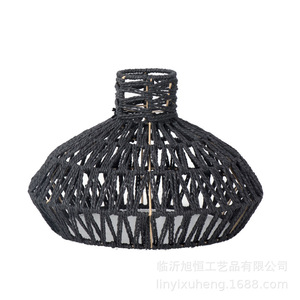 Handmade Paper <b>Rope</b> Pendant Lamp E27 Round Black Yellow Led <b>Light</b> Source For Guesthouse Restaurant Teahouse Decor - Product Image 5