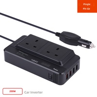 Convertisseur de courant transfrontalier pour voiture 12V 220V 200W, transformateur norme britannique, port USB, affichage numérique LED, protection contre la surchauffe pour véhicules