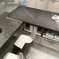 Sofeyia Armoire de cuisine personnalisée de style européen haut de gamme MDF gris finition laquée mate comprend un robinet d'évier marbre/stratifié