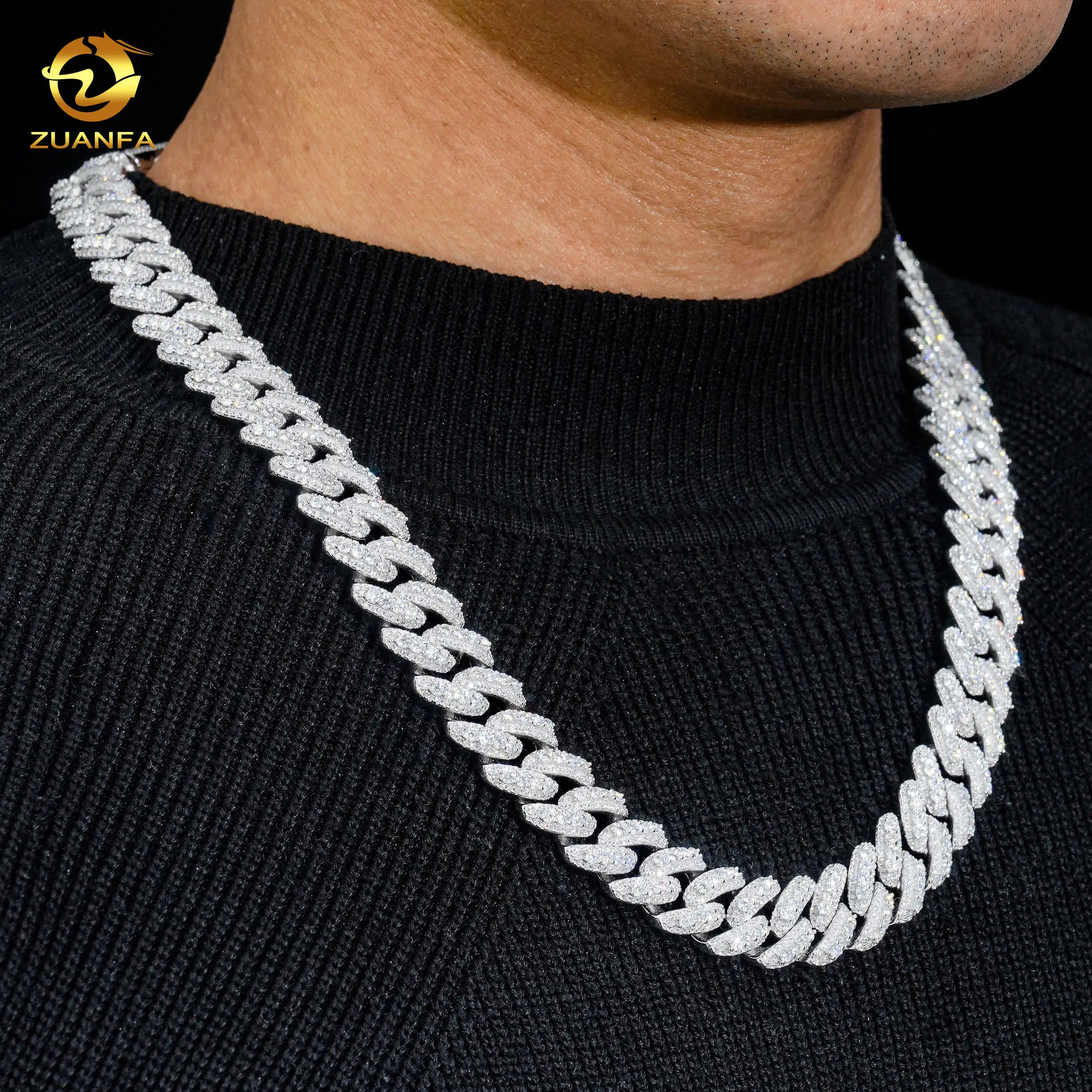 Hip Hop Rapper Schmuck Massivsilber 925 VVS Diamant 14 MM Halskette Eiskette Moissanit kubanische Kette