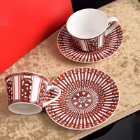Tasse à thé et soucoupe en porcelaine fine de style européen, bordure dorée, écologique, minimaliste, 300 ml, coffret cadeau personnalisable