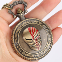 Montre de poche design Masque Anime Japonais Moderne avec chaîne de collier, Montre médaillon pendentif Steampunk en Bronze pour cadeau Cosplay