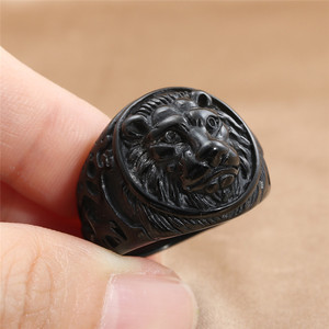 Anillo de León de Acero Inoxidable para Hombre, Estilo Punk Retro Negro, Diseño Animal, Joyería de Regalo 24043 - Product Image 3