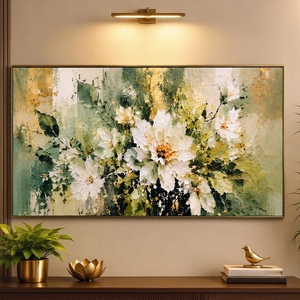 Arte floral contemporáneo en lienzo acrílico con marco dorado, decoración de interiores, pintura moderna para sala de estar, decoración del hogar. - Product Image 1