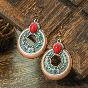 빈티지 스타일 매달려 귀걸이 보석 여성 드롭 귀걸이 큰 기하학적 보헤미아 녹청의 귀걸이 빈티지 패션 보석 선물 - Product Image 5