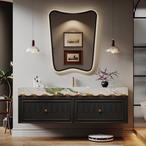 Original Oak French Vintage Stone Slab Integrated Basin <b>Wall</b>-Mounted Smart Lighting <b>Mirror</b> <b>Wall</b>-Mounted Bathroom Vanity - Product Image 2