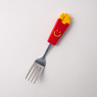 Fourchette à dessert et à frites en acier inoxydable pour enfants avec logo personnalisé, manche en silicone à motif rayé