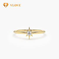Bague empilable VLOVE North Star avec diamant rond cultivé en laboratoire certifié VS1, bijoux en or massif 14K 18K pour femmes