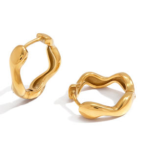 Fashion Korean <b>Earrings</b> Wholesale 18k PVD Gold Plated Stainless Steel Waterproof Wave Gold Hoops Statement <b>Earrings</b> for Women - Product Image 6